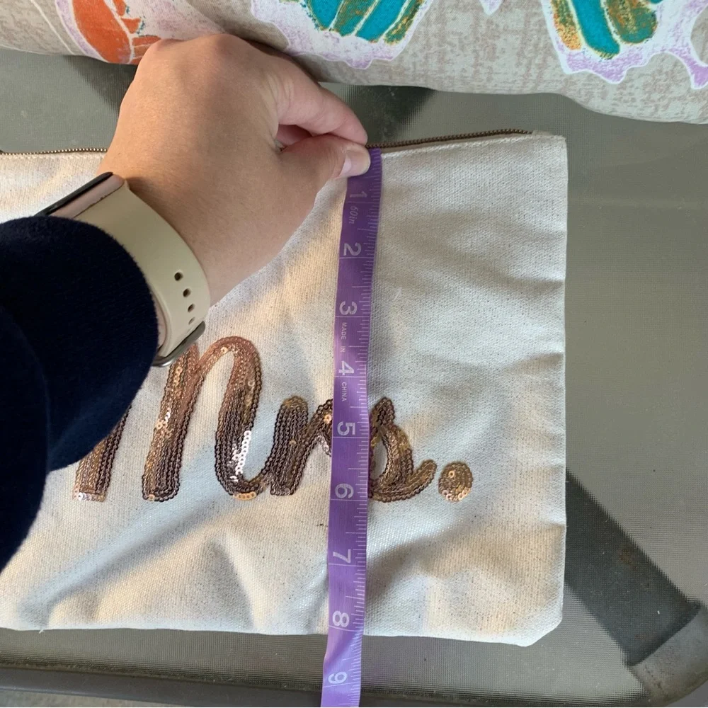 Mrs. Rose Gold Beaded Makeup Bag